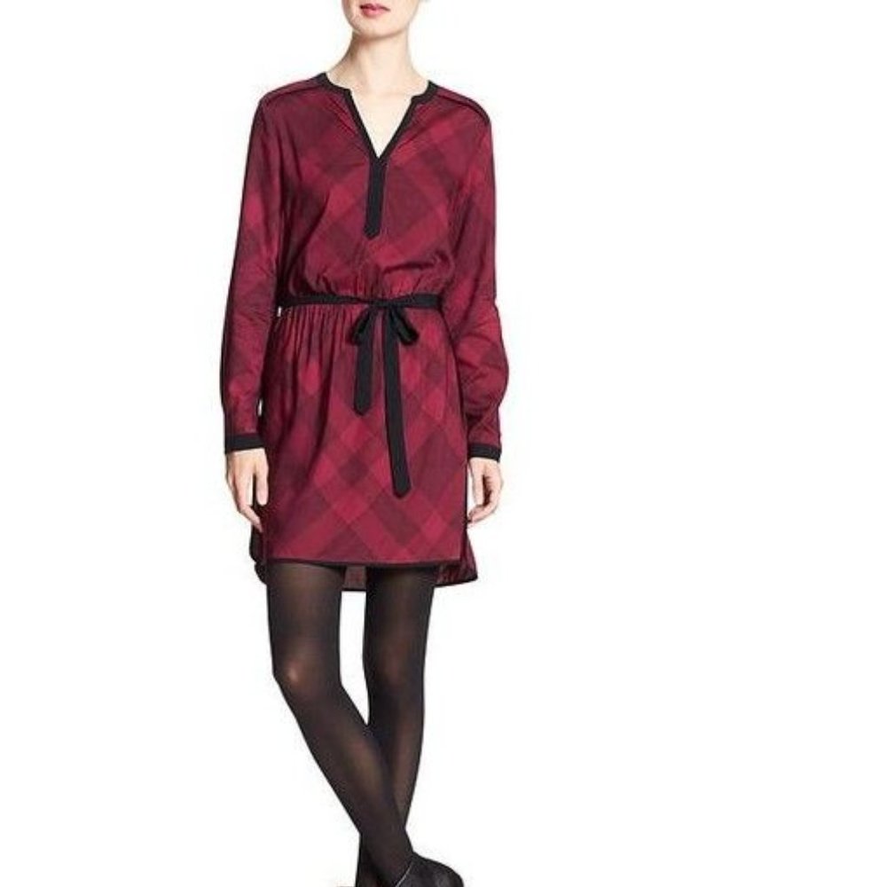 NWOT Banana Republic Factory Red & Black Plaid Print Shirt Dress Size 14